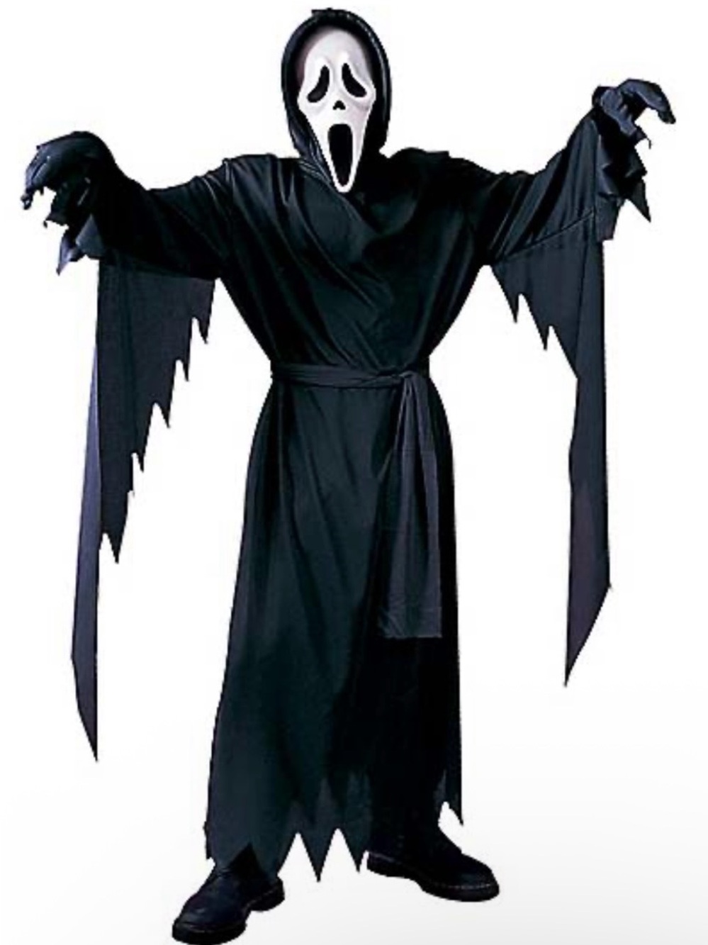 Halloween Spirit Black Hooded Ghost Costume with Screaming Mask